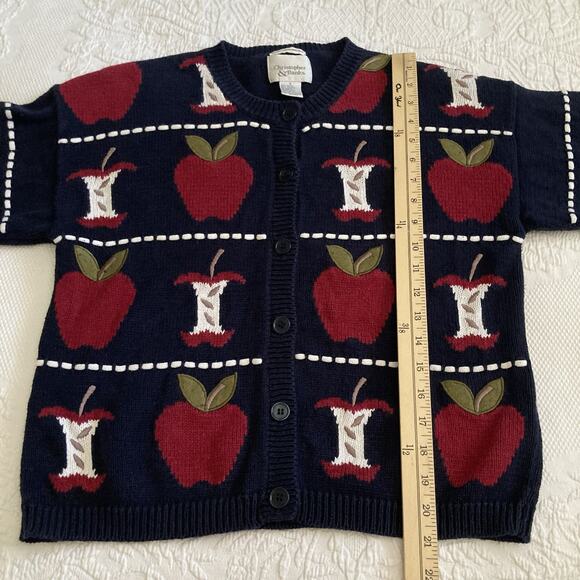 Vintage Christopher & Banks Hand Embroidered Apple Teacher Cardigan Navy Small - Picture 8 of 11